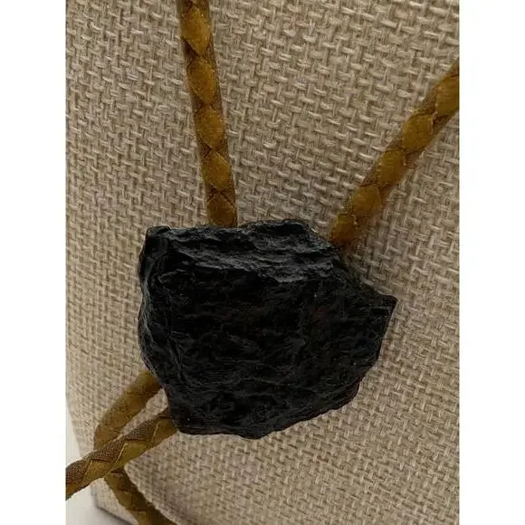 Vintage Braided Leather Bolo Tie with Black Stone Slide